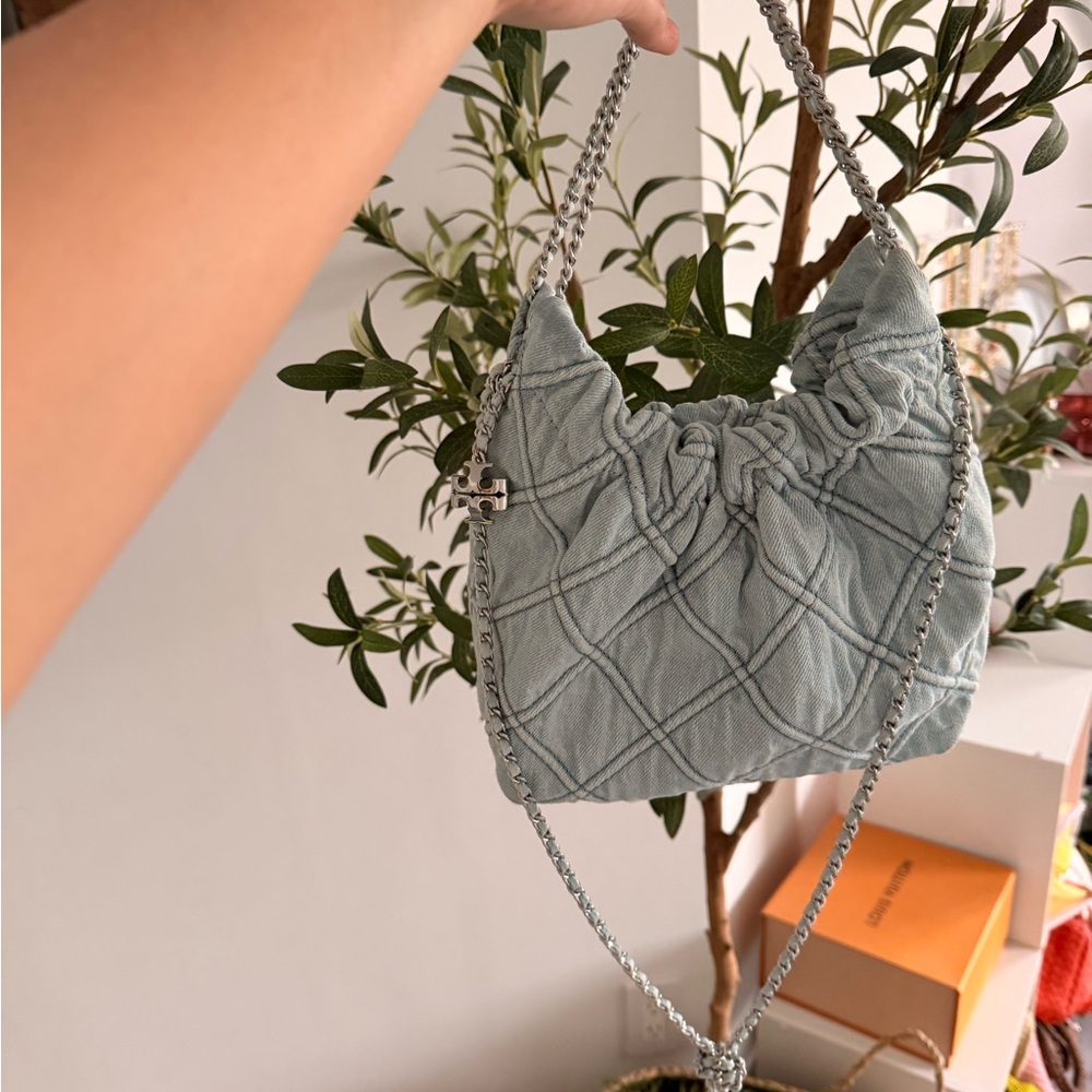 Tory Burch denim Light Blue Quilted Shoulder Bag with Chain Handles - Picture 4 of 4